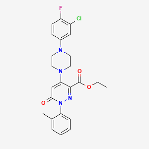 molecular formula C24H24ClFN4O3 B2647835 Ethyl 4-[4-(3-chloro-4-fluorophenyl)piperazin-1-yl]-1-(2-methylphenyl)-6-oxo-1,6-dihydropyridazine-3-carboxylate CAS No. 921989-38-0