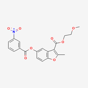molecular formula C20H17NO8 B2647869 2-Methoxyethyl 2-methyl-5-((3-nitrobenzoyl)oxy)benzofuran-3-carboxylate CAS No. 315237-78-6