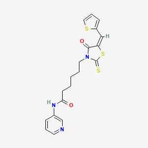 molecular formula C19H19N3O2S3 B2647876 (E)-6-(4-oxo-5-(thiophen-2-ylmethylene)-2-thioxothiazolidin-3-yl)-N-(pyridin-3-yl)hexanamide CAS No. 613224-84-3
