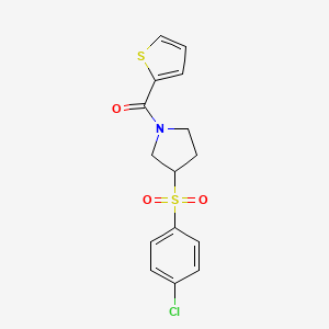 molecular formula C15H14ClNO3S2 B2647890 (3-((4-Chlorophenyl)sulfonyl)pyrrolidin-1-yl)(thiophen-2-yl)methanone CAS No. 1448045-26-8