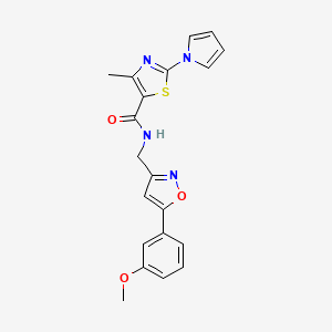 molecular formula C20H18N4O3S B2647893 N-((5-(3-methoxyphenyl)isoxazol-3-yl)methyl)-4-methyl-2-(1H-pyrrol-1-yl)thiazole-5-carboxamide CAS No. 1207023-41-3