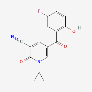 molecular formula C16H11FN2O3 B2647904 1-Cyclopropyl-5-(5-fluoro-2-hydroxybenzoyl)-2-oxo-1,2-dihydropyridine-3-carbonitrile CAS No. 568553-93-5