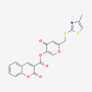 molecular formula C20H13NO6S2 B2647915 6-(((4-methylthiazol-2-yl)thio)methyl)-4-oxo-4H-pyran-3-yl 2-oxo-2H-chromene-3-carboxylate CAS No. 896306-65-3