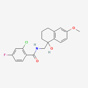 molecular formula C19H19ClFNO3 B2647941 2-chloro-4-fluoro-N-((1-hydroxy-6-methoxy-1,2,3,4-tetrahydronaphthalen-1-yl)methyl)benzamide CAS No. 1904299-03-1
