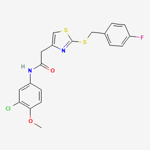 molecular formula C19H16ClFN2O2S2 B2647943 N-(3-氯-4-甲氧基苯基)-2-(2-((4-氟苄基)硫代)噻唑-4-基)乙酰胺 CAS No. 941922-89-0