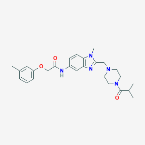 molecular formula C26H33N5O3 B264795 N-{2-[(4-isobutyryl-1-piperazinyl)methyl]-1-methyl-1H-benzimidazol-5-yl}-2-(3-methylphenoxy)acetamide 