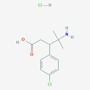 molecular formula C12H17Cl2NO2 B2647959 4-Amino-3-(4-chlorophenyl)-4-methylpentanoic acid hydrochloride CAS No. 2044714-28-3