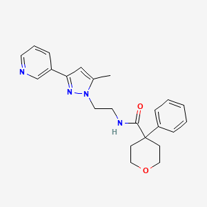 N-(2-(5-methyl-3-(pyridin-3-yl)-1H-pyrazol-1-yl)ethyl)-4-phenyltetrahydro-2H-pyran-4-carboxamide