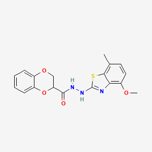 molecular formula C18H17N3O4S B2648002 N'-(4-methoxy-7-methylbenzo[d]thiazol-2-yl)-2,3-dihydrobenzo[b][1,4]dioxine-2-carbohydrazide CAS No. 851987-86-5
