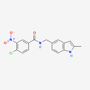 molecular formula C17H14ClN3O3 B2648030 4-氯-N-[(2-甲基-1H-吲哚-5-基)甲基]-3-硝基苯甲酰胺 CAS No. 863001-90-5