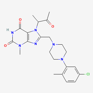 molecular formula C22H27ClN6O3 B2648035 8-[[4-(5-Chloro-2-methylphenyl)piperazin-1-yl]methyl]-3-methyl-7-(3-oxobutan-2-yl)purine-2,6-dione CAS No. 862979-98-4