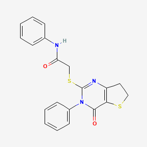 molecular formula C20H17N3O2S2 B2648061 2-((4-oxo-3-phenyl-3,4,6,7-tetrahydrothieno[3,2-d]pyrimidin-2-yl)thio)-N-phenylacetamide CAS No. 686770-22-9
