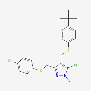 molecular formula C22H24Cl2N2S2 B2648070 4-(tert-butyl)phenyl (5-chloro-3-{[(4-chlorophenyl)sulfanyl]methyl}-1-methyl-1H-pyrazol-4-yl)methyl sulfide CAS No. 318234-38-7