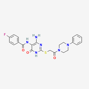 N-(4-amino-6-oxo-2-((2-oxo-2-(4-phenylpiperazin-1-yl)ethyl)thio)-1,6-dihydropyrimidin-5-yl)-4-fluorobenzamide
