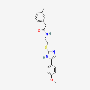 molecular formula C21H23N3O2S B2648082 N-(2-((5-(4-甲氧苯基)-1H-咪唑-2-基)硫代)乙基)-2-(间甲苯基)乙酰胺 CAS No. 897455-38-8