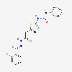 molecular formula C18H15ClN6O2S B2648088 (E)-1-(5-(2-(2-(2-chlorobenzylidene)hydrazinyl)-2-oxoethyl)-1,3,4-thiadiazol-2-yl)-3-phenylurea CAS No. 322658-91-3