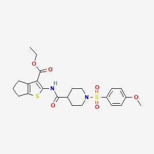 molecular formula C23H28N2O6S2 B2648093 ethyl 2-(1-((4-methoxyphenyl)sulfonyl)piperidine-4-carboxamido)-5,6-dihydro-4H-cyclopenta[b]thiophene-3-carboxylate CAS No. 922485-71-0