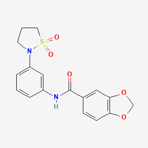 molecular formula C17H16N2O5S B2648096 N-(3-(1,1-dioxidoisothiazolidin-2-yl)phenyl)benzo[d][1,3]dioxole-5-carboxamide CAS No. 900005-28-9