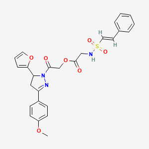 [2-[3-(furan-2-yl)-5-(4-methoxyphenyl)-3,4-dihydropyrazol-2-yl]-2-oxoethyl] 2-[[(E)-2-phenylethenyl]sulfonylamino]acetate