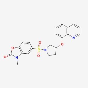 molecular formula C21H19N3O5S B2648132 3-methyl-5-((3-(quinolin-8-yloxy)pyrrolidin-1-yl)sulfonyl)benzo[d]oxazol-2(3H)-one CAS No. 2034431-97-3