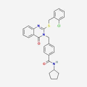 molecular formula C28H26ClN3O2S B2648133 4-((2-((2-chlorobenzyl)thio)-4-oxoquinazolin-3(4H)-yl)methyl)-N-cyclopentylbenzamide CAS No. 1115549-73-9