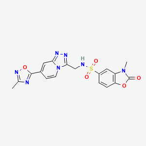 molecular formula C18H15N7O5S B2648139 3-甲基-N-((7-(3-甲基-1,2,4-恶二唑-5-基)-[1,2,4]三唑并[4,3-a]吡啶-3-基)甲基)-2-氧代-2,3-二氢苯并[d]恶唑-5-磺酰胺 CAS No. 2034349-12-5