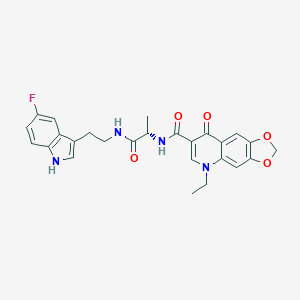 molecular formula C26H25FN4O5 B264814 5-ethyl-N-(2-{[2-(5-fluoro-1H-indol-3-yl)ethyl]amino}-1-methyl-2-oxoethyl)-8-oxo-5,8-dihydro[1,3]dioxolo[4,5-g]quinoline-7-carboxamide 