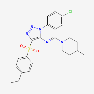 molecular formula C23H24ClN5O2S B2648142 7-Chloro-3-[(4-ethylphenyl)sulfonyl]-5-(4-methylpiperidin-1-yl)[1,2,3]triazolo[1,5-a]quinazoline CAS No. 904581-97-1