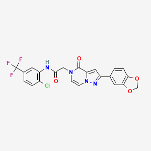 molecular formula C22H14ClF3N4O4 B2648143 2-[2-(1,3-benzodioxol-5-yl)-4-oxopyrazolo[1,5-a]pyrazin-5(4H)-yl]-N-[2-chloro-5-(trifluoromethyl)phenyl]acetamide CAS No. 1223823-94-6