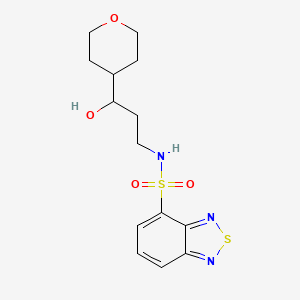 molecular formula C14H19N3O4S2 B2648145 N-(3-羟基-3-(四氢-2H-吡喃-4-基)丙基)苯并[c][1,2,5]噻二唑-4-磺酰胺 CAS No. 2034397-06-1