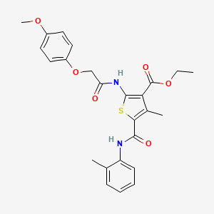 molecular formula C25H26N2O6S B2648152 Ethyl 2-{[(4-methoxyphenoxy)acetyl]amino}-4-methyl-5-[(2-methylphenyl)carbamoyl]thiophene-3-carboxylate CAS No. 518350-23-7
