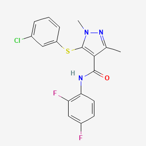 molecular formula C18H14ClF2N3OS B2648166 5-[(3-chlorophenyl)sulfanyl]-N-(2,4-difluorophenyl)-1,3-dimethyl-1H-pyrazole-4-carboxamide CAS No. 158712-51-7