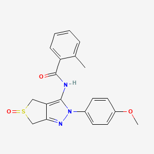 molecular formula C20H19N3O3S B2648200 N-[2-(4-methoxyphenyl)-5-oxo-4,6-dihydrothieno[3,4-c]pyrazol-3-yl]-2-methylbenzamide CAS No. 958708-75-3