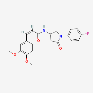 molecular formula C21H21FN2O4 B2648220 (Z)-3-(3,4-dimethoxyphenyl)-N-(1-(4-fluorophenyl)-5-oxopyrrolidin-3-yl)acrylamide CAS No. 896295-65-1