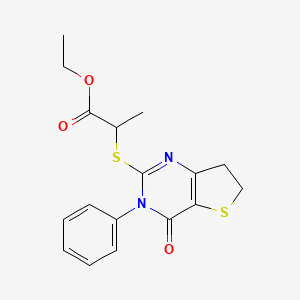 molecular formula C17H18N2O3S2 B2648229 2-((4-氧代-3-苯基-3,4,6,7-四氢噻吩并[3,2-d]嘧啶-2-基)硫代)丙酸乙酯 CAS No. 686770-98-9