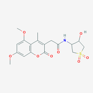 molecular formula C18H21NO8S B264823 2-(5,7-dimethoxy-4-methyl-2-oxo-2H-chromen-3-yl)-N-(4-hydroxy-1,1-dioxidotetrahydro-3-thienyl)acetamide 