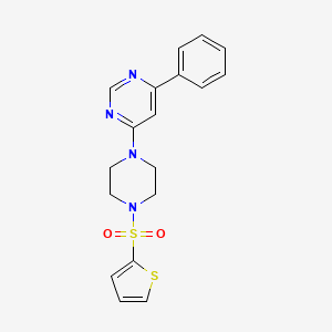 molecular formula C18H18N4O2S2 B2648247 4-Phenyl-6-(4-(thiophen-2-ylsulfonyl)piperazin-1-yl)pyrimidine CAS No. 1351633-21-0