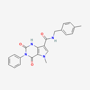 molecular formula C22H20N4O3 B2648254 5-methyl-N-(4-methylbenzyl)-2,4-dioxo-3-phenyl-2,3,4,5-tetrahydro-1H-pyrrolo[3,2-d]pyrimidine-7-carboxamide CAS No. 923157-28-2
