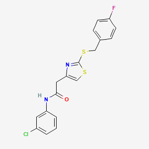 molecular formula C18H14ClFN2OS2 B2648260 N-(3-氯苯基)-2-(2-((4-氟苄基)硫代)噻唑-4-基)乙酰胺 CAS No. 941875-44-1