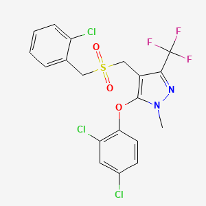 molecular formula C19H14Cl3F3N2O3S B2648275 2-chlorobenzyl [5-(2,4-dichlorophenoxy)-1-methyl-3-(trifluoromethyl)-1H-pyrazol-4-yl]methyl sulfone CAS No. 318959-25-0