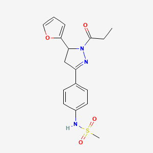 molecular formula C17H19N3O4S B2648283 N-(4-(5-(furan-2-yl)-1-propionyl-4,5-dihydro-1H-pyrazol-3-yl)phenyl)methanesulfonamide CAS No. 851717-85-6
