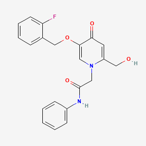 molecular formula C21H19FN2O4 B2648297 2-(5-((2-fluorobenzyl)oxy)-2-(hydroxymethyl)-4-oxopyridin-1(4H)-yl)-N-phenylacetamide CAS No. 942010-29-9