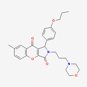 molecular formula C28H32N2O5 B2648320 7-Methyl-2-(3-morpholinopropyl)-1-(4-propoxyphenyl)-1,2-dihydrochromeno[2,3-c]pyrrole-3,9-dione CAS No. 879921-87-6