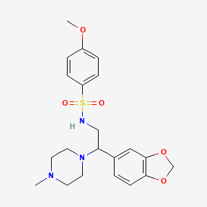 molecular formula C21H27N3O5S B2648331 N-(2-(benzo[d][1,3]dioxol-5-yl)-2-(4-methylpiperazin-1-yl)ethyl)-4-methoxybenzenesulfonamide CAS No. 896259-56-6