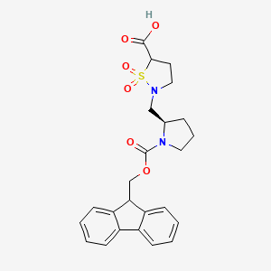 molecular formula C24H26N2O6S B2648333 2-[[(2R)-1-(9H-Fluoren-9-ylmethoxycarbonyl)pyrrolidin-2-yl]methyl]-1,1-dioxo-1,2-thiazolidine-5-carboxylic acid CAS No. 2413864-27-2