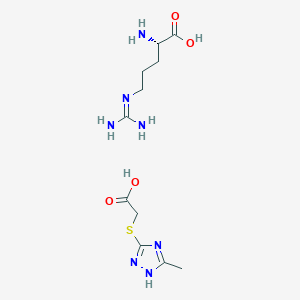 molecular formula C11H21N7O4S B2648341 (2S)-2-Amino-5-(diaminomethylideneamino)pentanoic acid;2-[(5-methyl-1H-1,2,4-triazol-3-yl)sulfanyl]acetic acid CAS No. 2137090-68-5