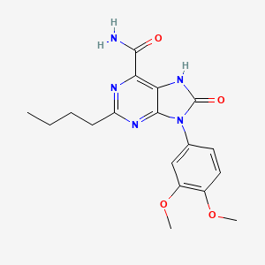 molecular formula C18H21N5O4 B2648348 2-butyl-9-(3,4-dimethoxyphenyl)-8-oxo-8,9-dihydro-7H-purine-6-carboxamide CAS No. 900010-34-6