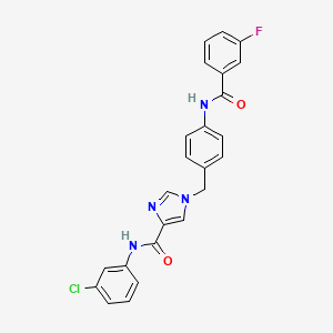 molecular formula C24H18ClFN4O2 B2648349 N-(3-chlorophenyl)-1-(4-(3-fluorobenzamido)benzyl)-1H-imidazole-4-carboxamide CAS No. 1251708-18-5