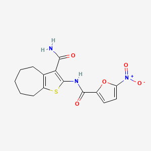 molecular formula C15H15N3O5S B2648352 N-(3-氨基甲酰基-5,6,7,8-四氢-4H-环庚并[b]噻吩-2-基)-5-硝基呋喃-2-甲酰胺 CAS No. 477494-33-0