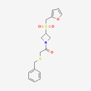 molecular formula C17H19NO4S2 B2648356 2-(Benzylthio)-1-(3-((furan-2-ylmethyl)sulfonyl)azetidin-1-yl)ethanone CAS No. 1797317-22-6